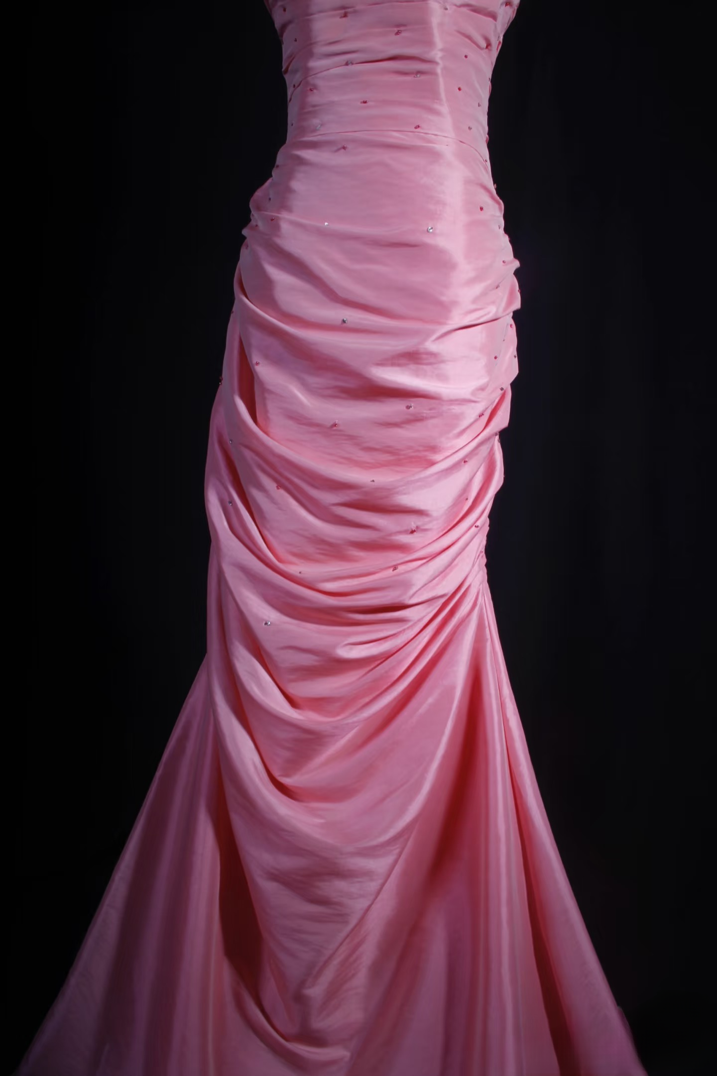 Retro Prom Dresses Mermaid Strapless Pink Organza With Beaded Vintage Long Prom Dresses Party Gowns AU023