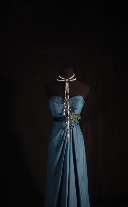 Retro Prom Dresses A Line Navy Blue Sweetheart 80s With Gold Beads Chiffon Vintage Fashion Long Prom Dresses Party Gowns AU024
