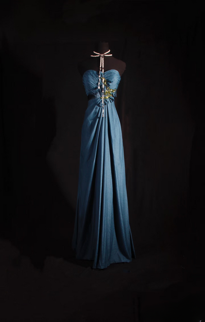 Retro Prom Dresses A Line Navy Blue Sweetheart 80s With Gold Beads Chiffon Vintage Fashion Long Prom Dresses Party Gowns AU024