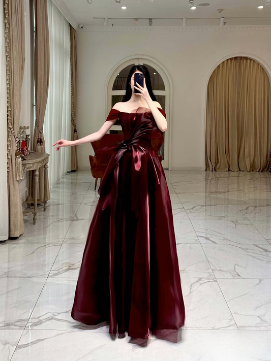 Ball Gown Off The Shoulder Burgundy Organza Floor Length Stunning Prom Dresses 2026 Inspiration Prom Dress Princess Graduation Dress AU025