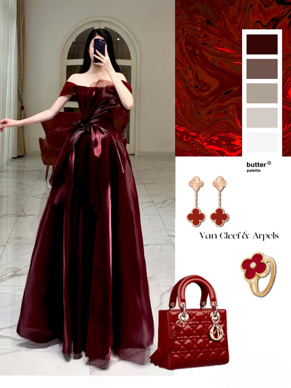 Ball Gown Off The Shoulder Burgundy Organza Floor Length Stunning Prom Dresses 2026 Inspiration Prom Dress Princess Graduation Dress AU025