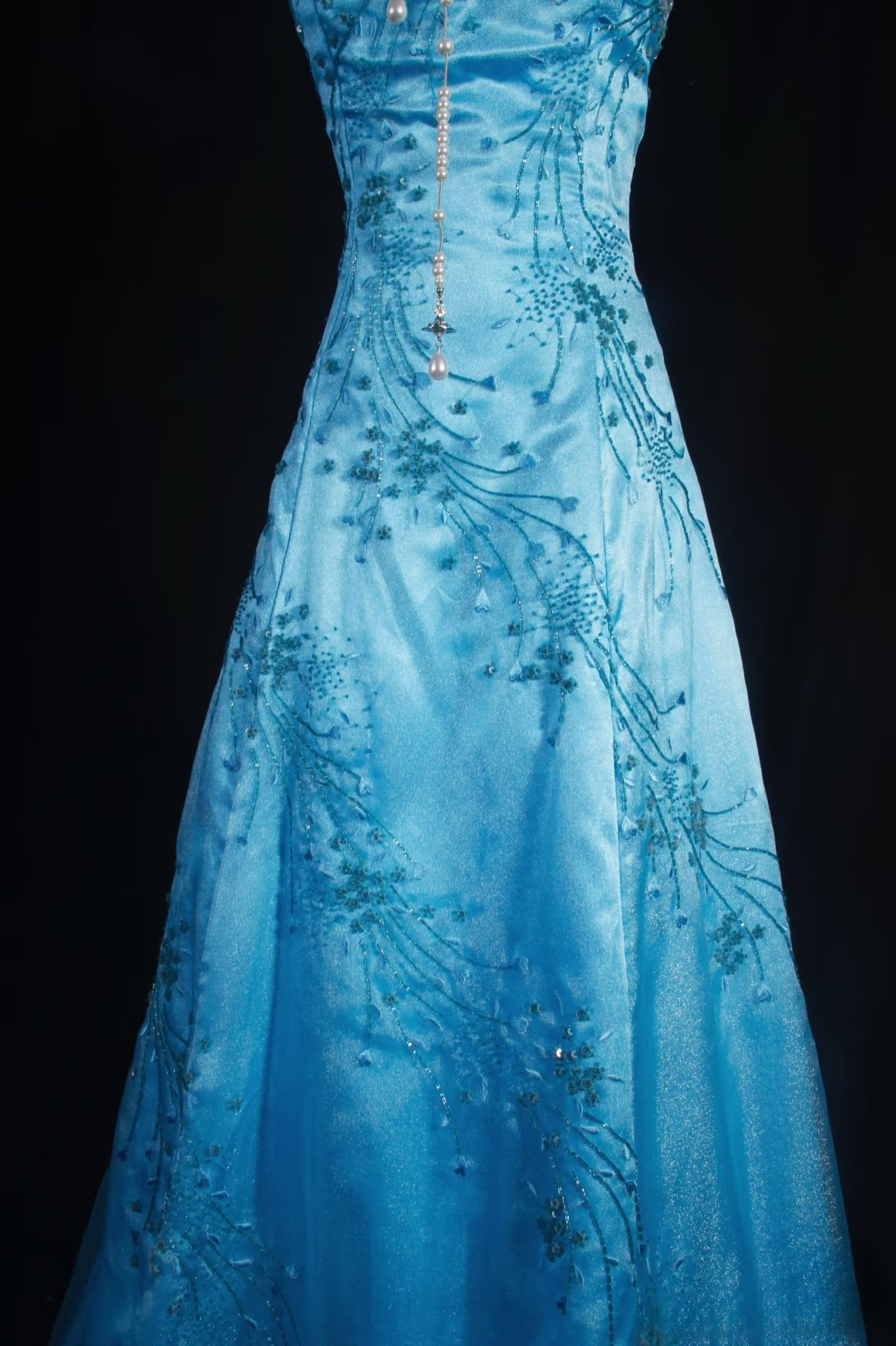 Retro Prom Dresses A Line Strapless Blue Tulle Beaded Vintage Fashion Long Prom Dresses Party Gowns AU026