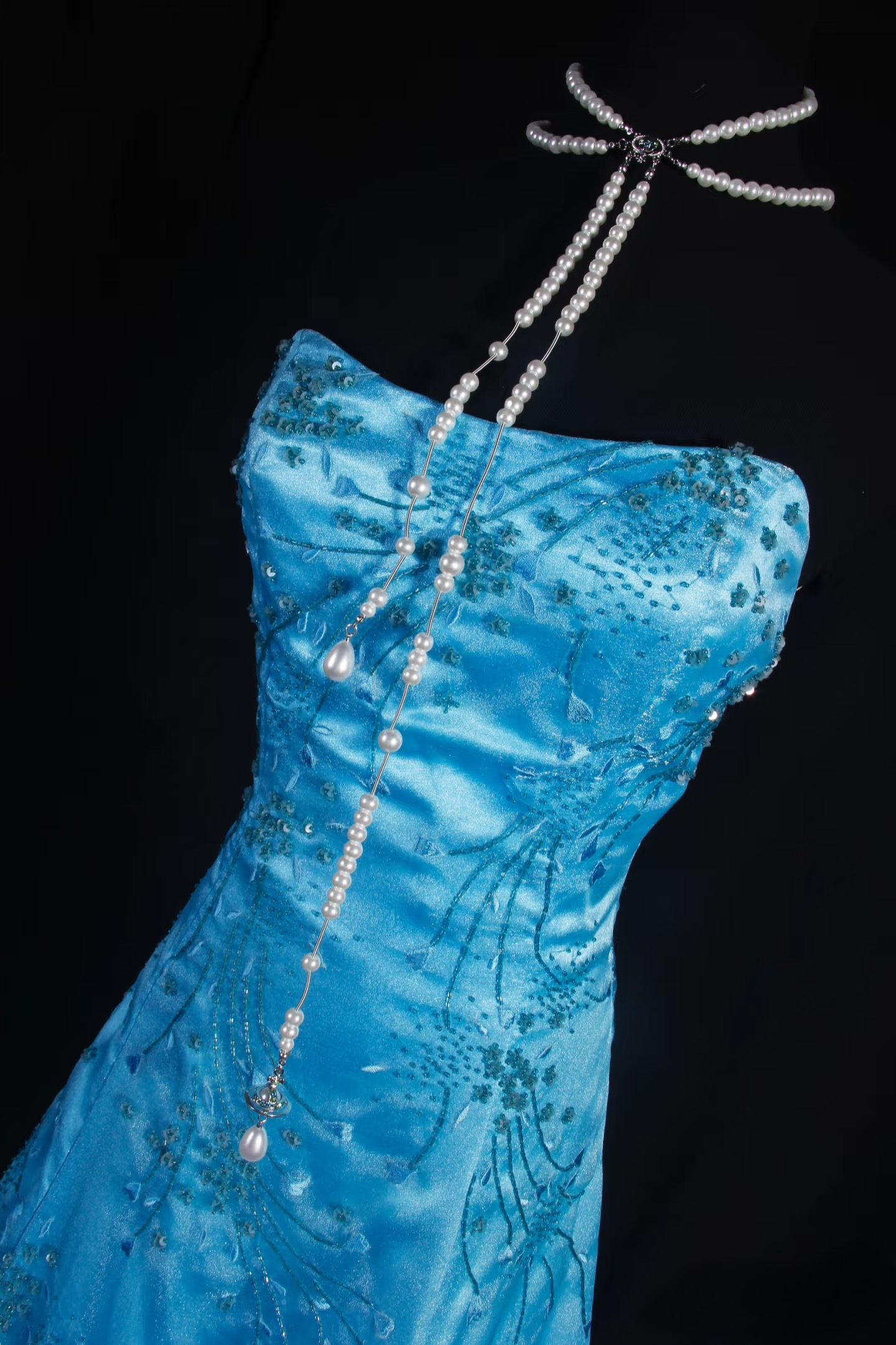 Retro Prom Dresses A Line Strapless Blue Tulle Beaded Vintage Fashion Long Prom Dresses Party Gowns AU026