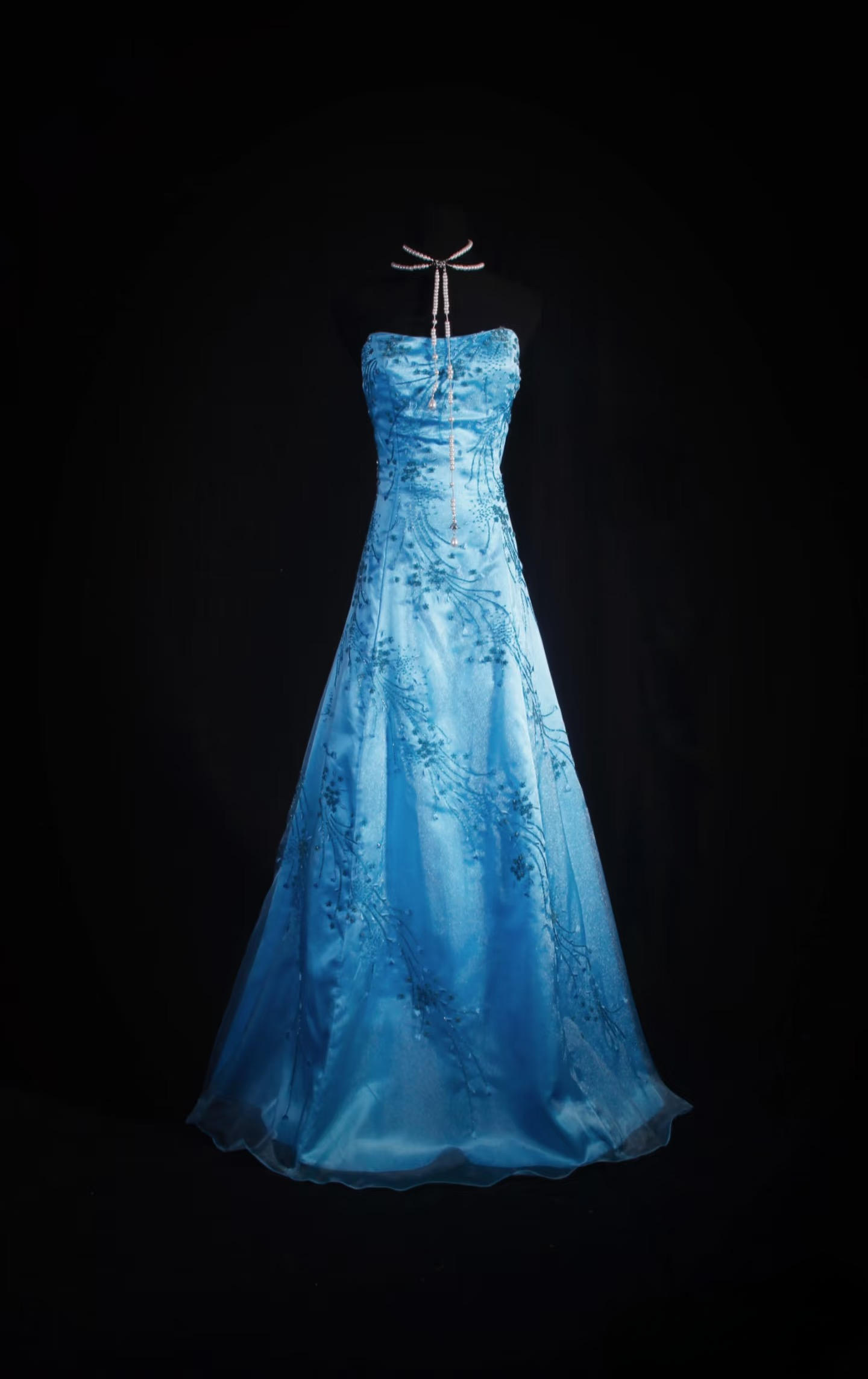Retro Prom Dresses A Line Strapless Blue Tulle Beaded Vintage Fashion Long Prom Dresses Party Gowns AU026