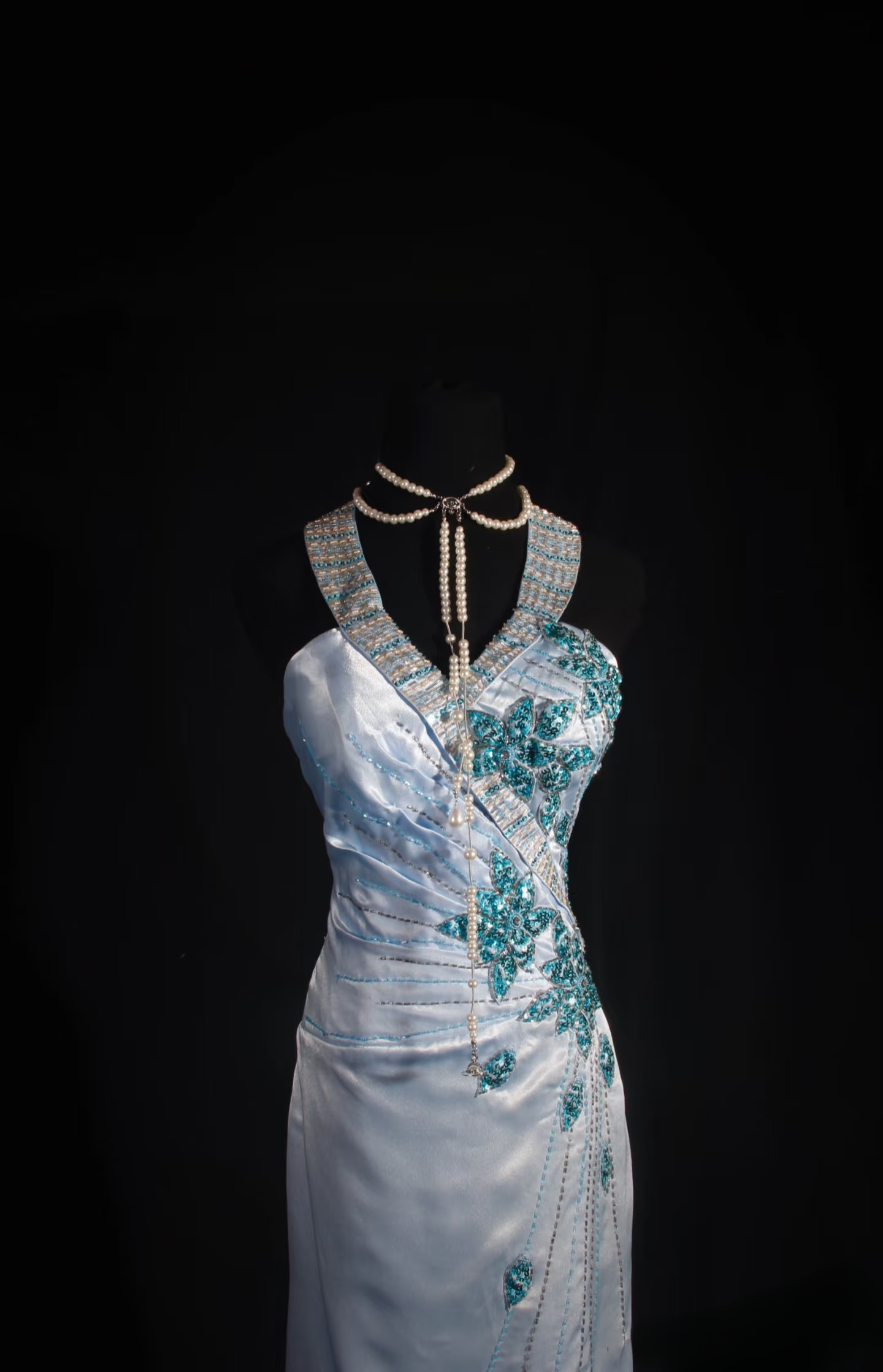 Retro Prom Dresses Mermaid Halter Blue Satin Beaded Vintage Fashion Long Prom Dresses Party Gowns AU027