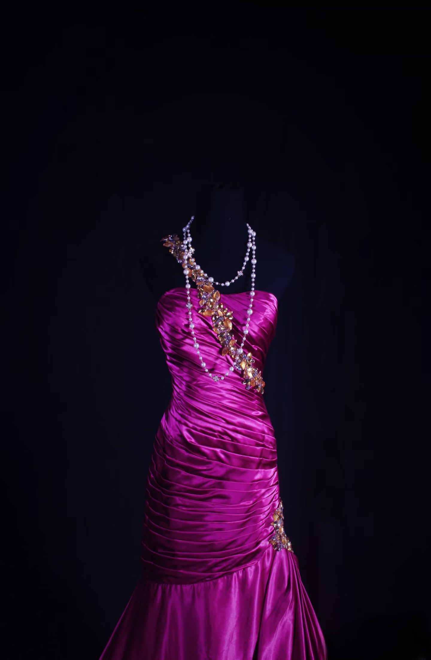 Retro Prom Dresses Mermaid One Shoulder Fuchsia Satin Beaded Vintage Fashion Long Prom Dresses Party Gowns AU028
