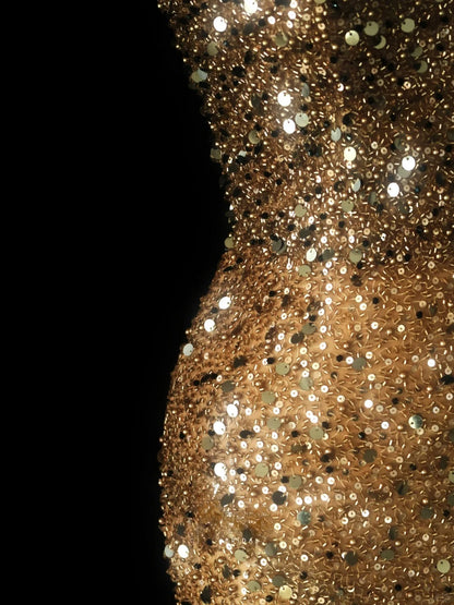Stunning Mermaid Sweetheart Gold Sequin Long Prom Dresses Inspo Glitter Prom Gown DH2935