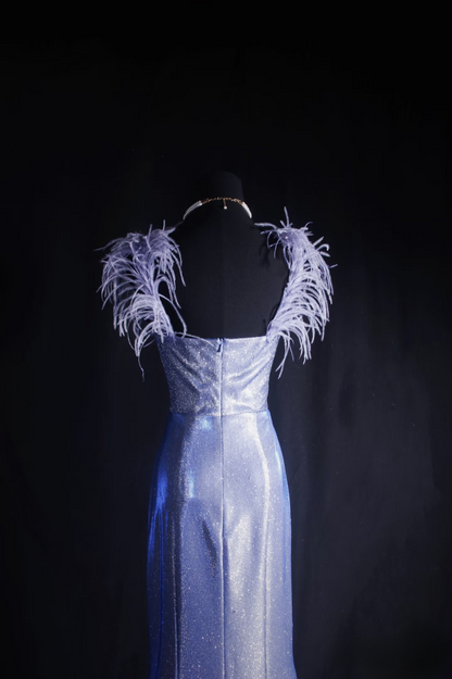 Vintage Prom Dresses 1980s Retro Classy Mermaid Strap Blue Sequins Inspo Long Prom Gown AU033