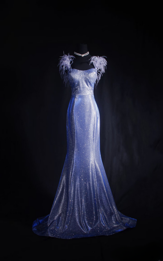 Vintage Prom Dresses 1980s Retro Classy Mermaid Strap Blue Sequins Inspo Long Prom Gown AU033