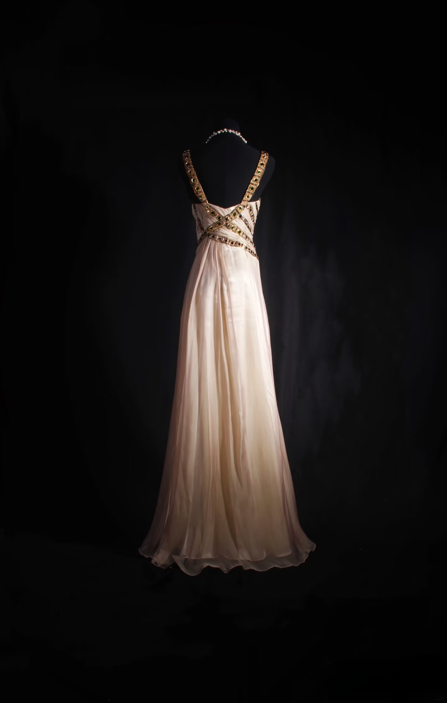 Vintage A Line Strap With Gold Beaded 80s Chiffon Inspiration Long Prom Dresses Evening Party Dress Prom Gowns AU034