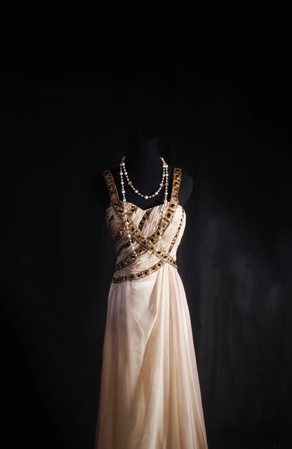 Vintage A Line Strap With Gold Beaded 80s Chiffon Inspiration Long Prom Dresses Evening Party Dress Prom Gowns AU034