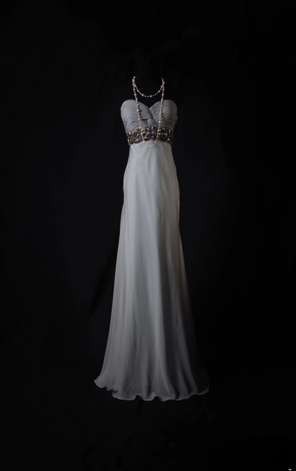 Retro Prom Dresses A Line Sweetheart Silver Gray 80s Beaded Vintage Fashion Long Prom Dresses Party Gowns AU035