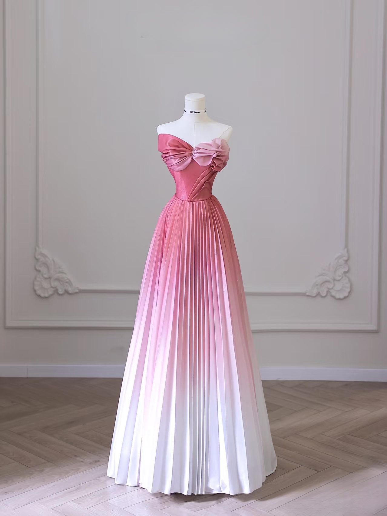 Cute A Line Strapless Ombre Pink White Satin Floor Length Stunning Prom Dresses Inspiration Prom Dress Princess Dance Formal Graduation Dress AU036
