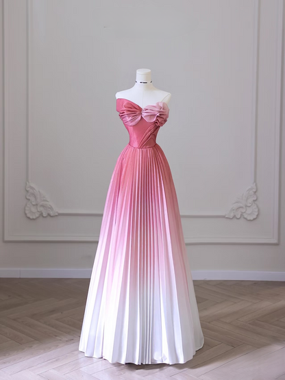 Cute A Line Strapless Ombre Pink White Satin Floor Length Stunning Prom Dresses Inspiration Prom Dress Princess Dance Formal Graduation Dress AU036