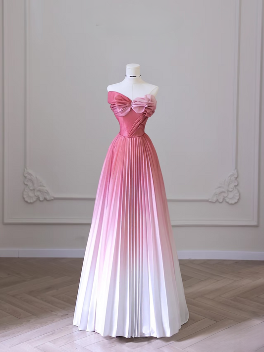Cute A Line Strapless Ombre Pink White Satin Floor Length Stunning Prom Dresses Inspiration Prom Dress Princess Dance Formal Graduation Dress AU036