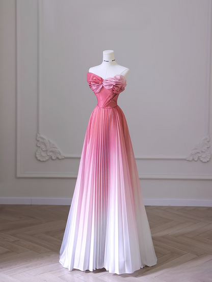 Cute A Line Strapless Ombre Pink White Satin Floor Length Stunning Prom Dresses Inspiration Prom Dress Princess Dance Formal Graduation Dress AU036