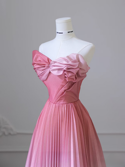 Cute A Line Strapless Ombre Pink White Satin Floor Length Stunning Prom Dresses Inspiration Prom Dress Princess Dance Formal Graduation Dress AU036