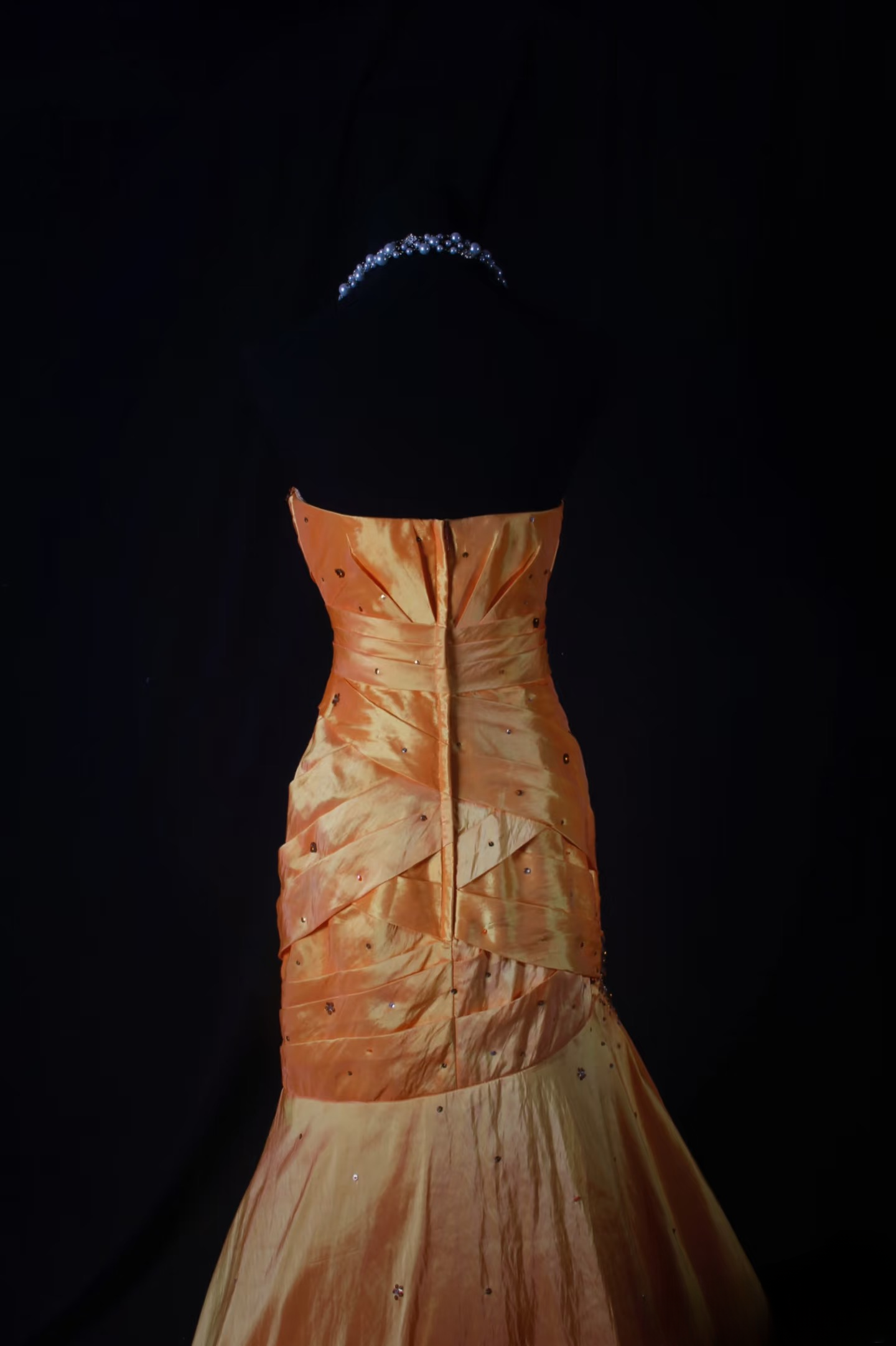 Retro Prom Dresses Mermaid Strapless 50s 60s Beaded Orange Taffeta Vintage Long Prom Dresses Party Gowns AU037