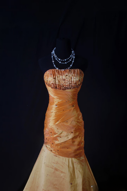 Retro Prom Dresses Mermaid Strapless 50s 60s Beaded Orange Taffeta Vintage Long Prom Dresses Party Gowns AU037