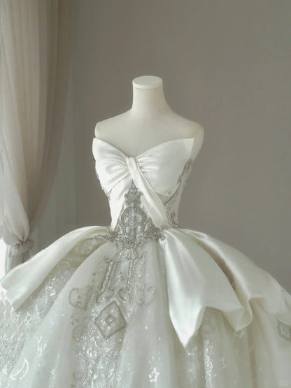 Classic Ball Gown Sweetheart White Sequin With Beading Groom Bride Gown Bridal Dress Style Wedding Dresses RB6988