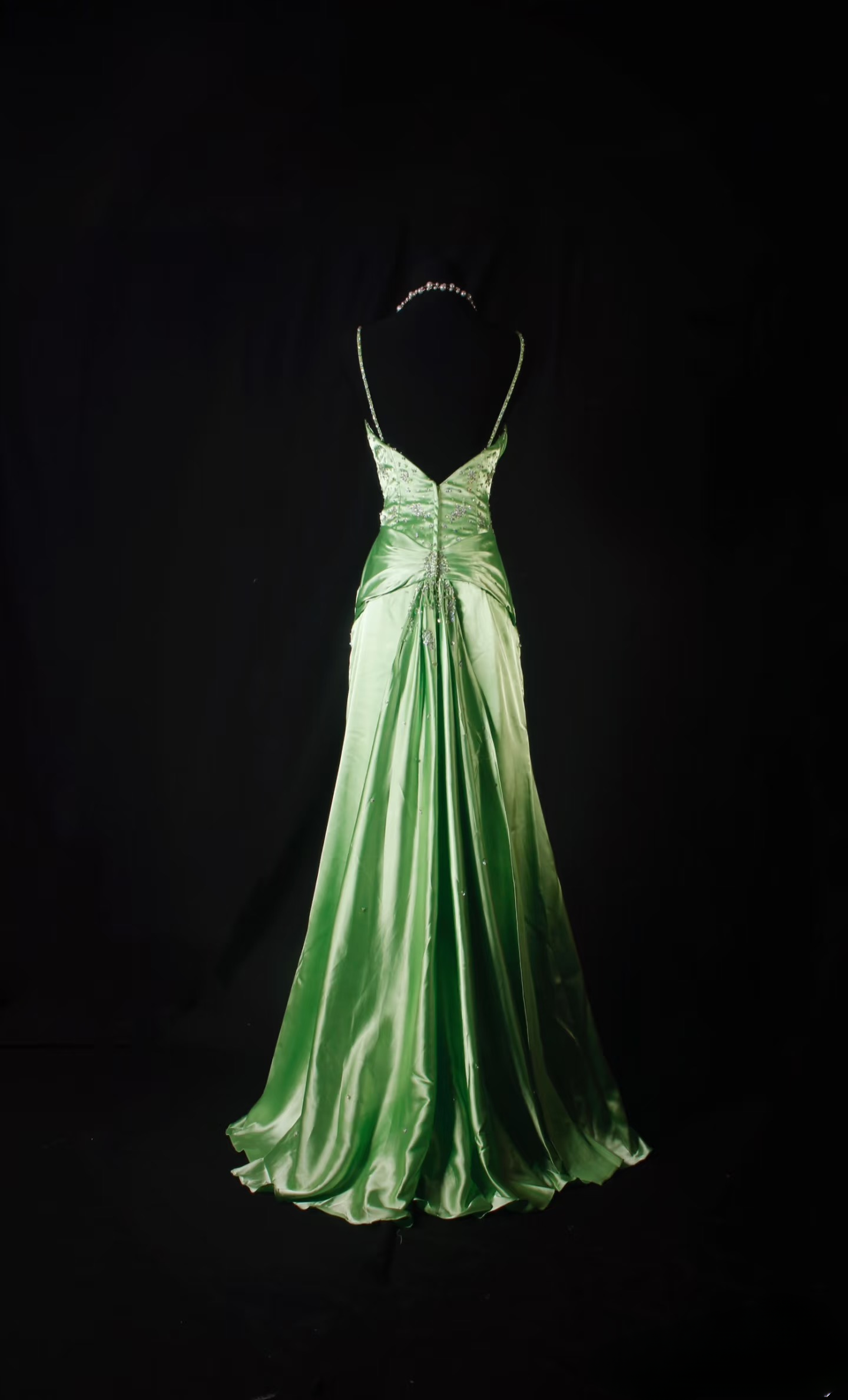 Retro Prom Dresses Mermaid Spaghetti Strap 80s With Silver Beaded Slit Green Satin Vintage Fashion Long Prom Dresses Party Gowns AU038