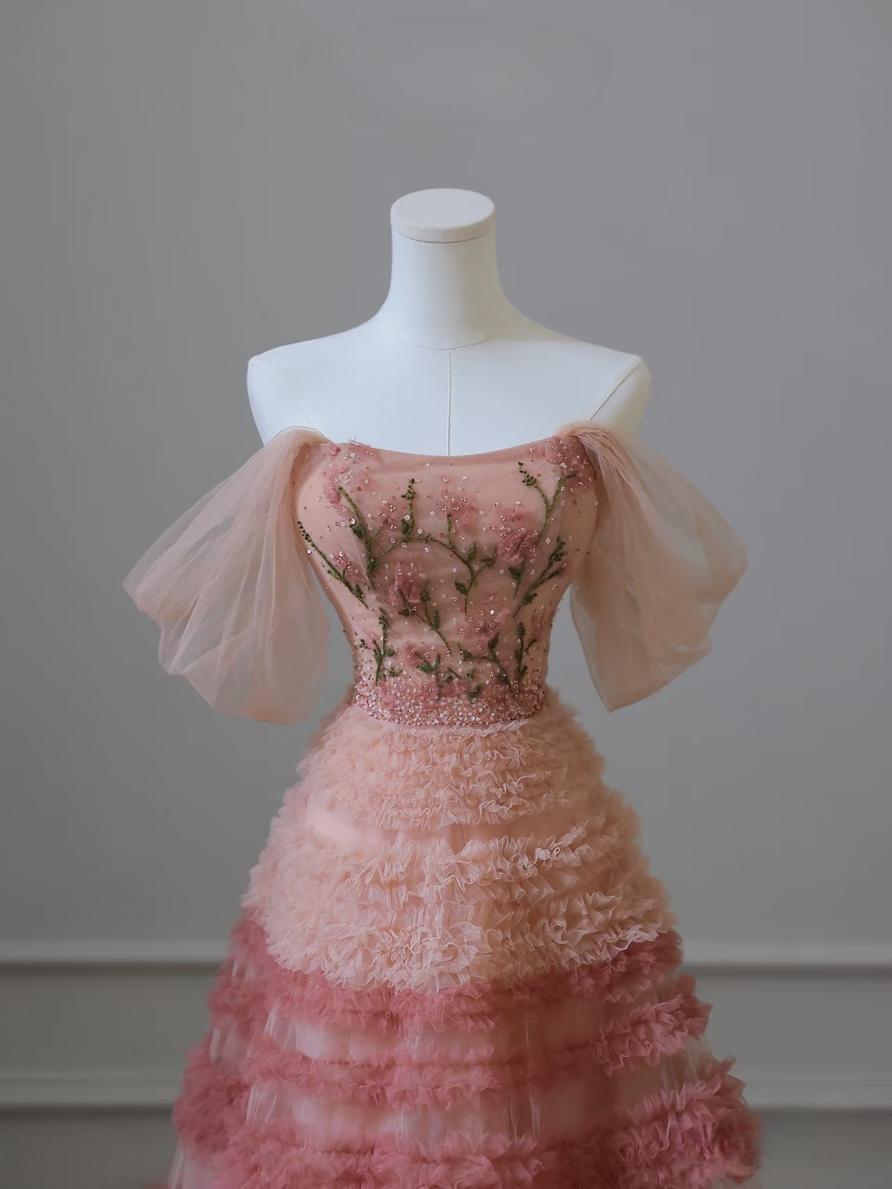 Modest Ball Gown Off The Shoulder Tulle Pink Floor Length Stunning Prom Dresses Inspiration Prom Dress Princess Dance Formal Graduation Dress AU039