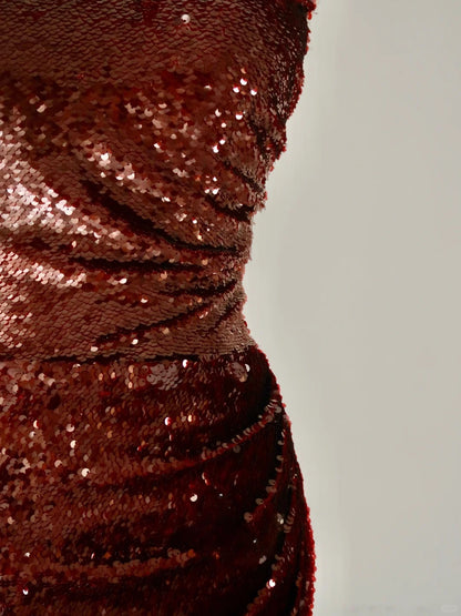 Sparkly Mermaid Sweetheart Burgundy Sequins Sleeveless Prom Dresses Long Prom Gowns AB219
