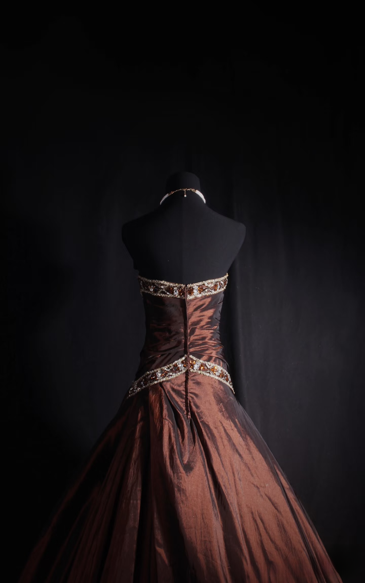 Vintage Ball Gown Strapless Brown Beaded 80s Taffeta Inspiration Long Prom Dresses Evening Party Dress Prom Gowns AU039