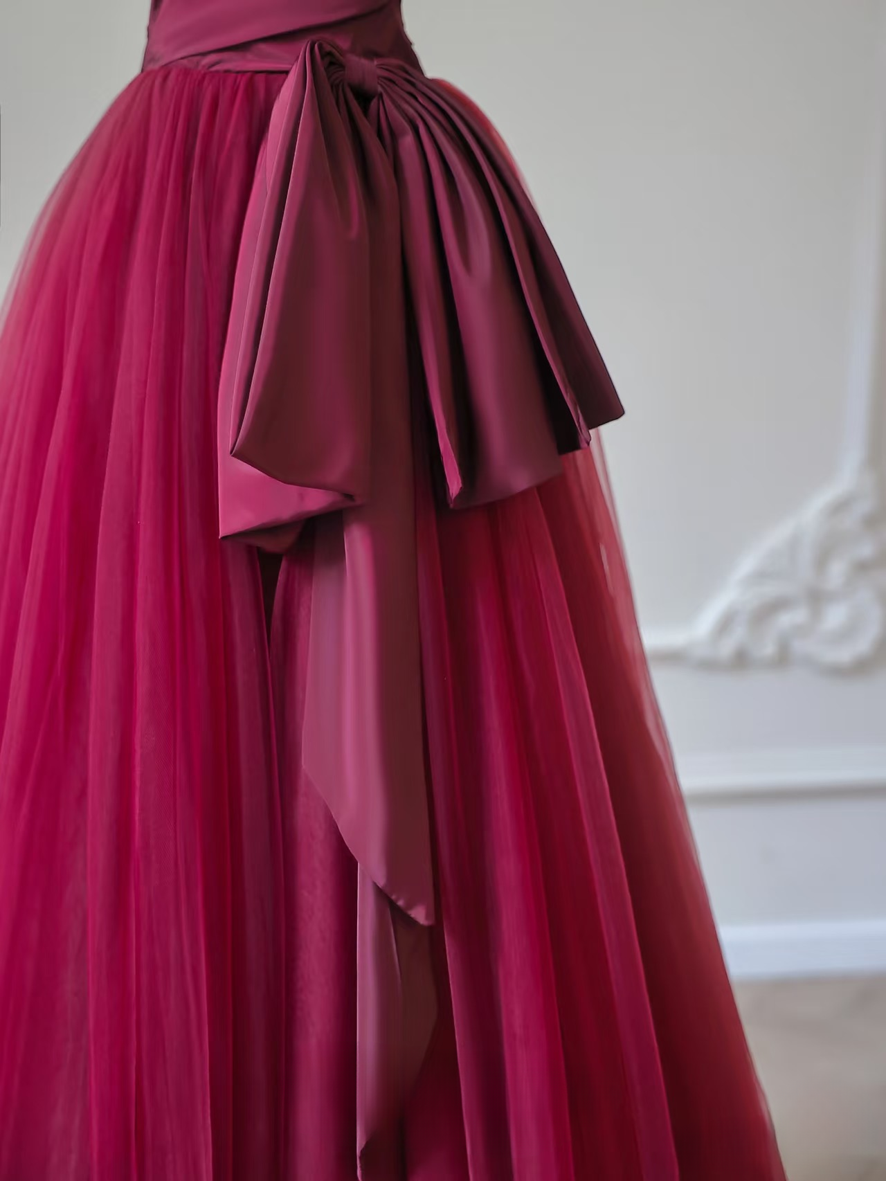 Cute A Line Strapless Burgundy Tulle Stunning Prom Dresses Inspiration Prom Dress Princess Dance Formal Graduation Dress AU043
