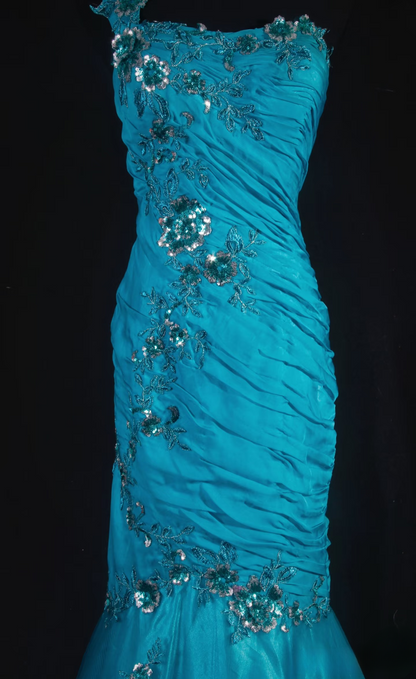 Retro Prom Dresses Mermaid One Shoulder Blue With Beaded 70s 80s Pleated Vintage Fashion Long Prom Dresses Party Gowns AU043