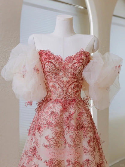 Unique Ball Gown Sweetheart Lace Prom Dresses Long Party Dress 20th Birthday Outfits Formal Gown AU043