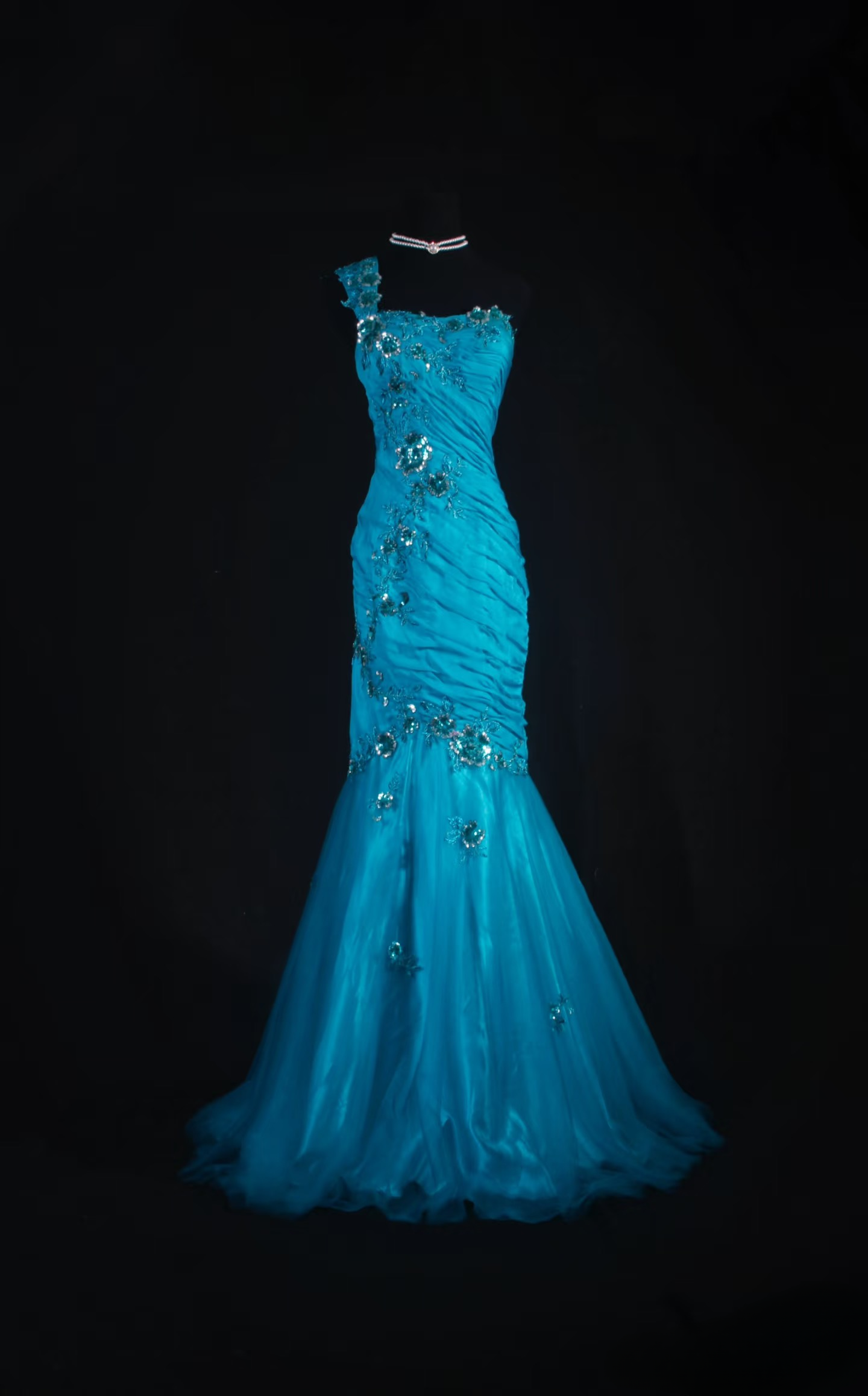 Retro Prom Dresses Mermaid One Shoulder Blue With Beaded 70s 80s Pleated Vintage Fashion Long Prom Dresses Party Gowns AU043