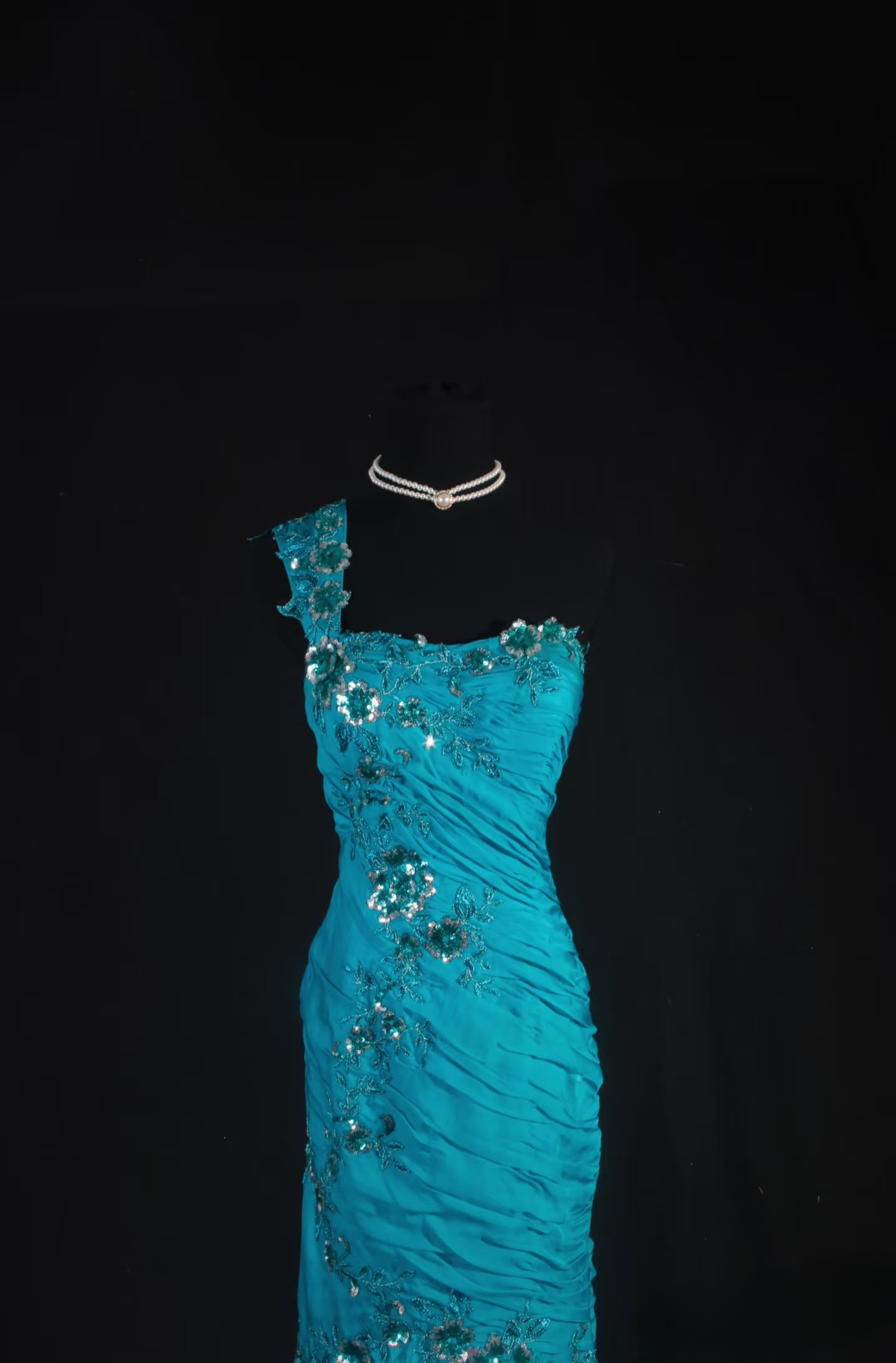 Retro Prom Dresses Mermaid One Shoulder Blue With Beaded 70s 80s Pleated Vintage Fashion Long Prom Dresses Party Gowns AU043