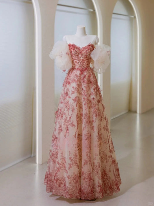 Unique Ball Gown Sweetheart Lace Prom Dresses Long Party Dress 20th Birthday Outfits Formal Gown AU043