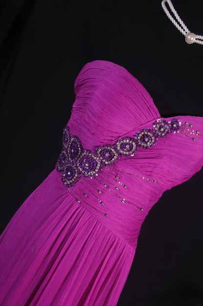 Vintage Prom Dresses 1980s Retro Classy A line Sweethart Chiffon Beaded Inspo Long Prom Gown AU044