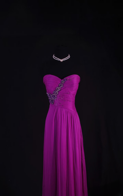 Vintage Prom Dresses 1980s Retro Classy A line Sweethart Chiffon Beaded Inspo Long Prom Gown AU044