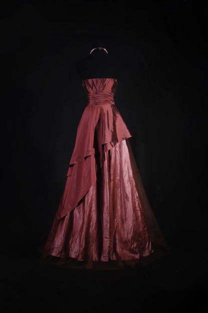 Vintage Ball Gown Strapless Burgundy 80s Taffeta Inspiration Long Prom Dresses Evening Party Dress Prom Gowns AU045