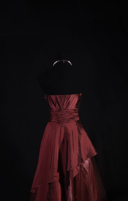Vintage Ball Gown Strapless Burgundy 80s Taffeta Inspiration Long Prom Dresses Evening Party Dress Prom Gowns AU045