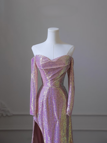 Elegant Mermaid Sweetheart Pink Sequin Slit Amazing Prom Dress Inspiration Ideas Prom Inspo Gowns Graduation Dress AU047