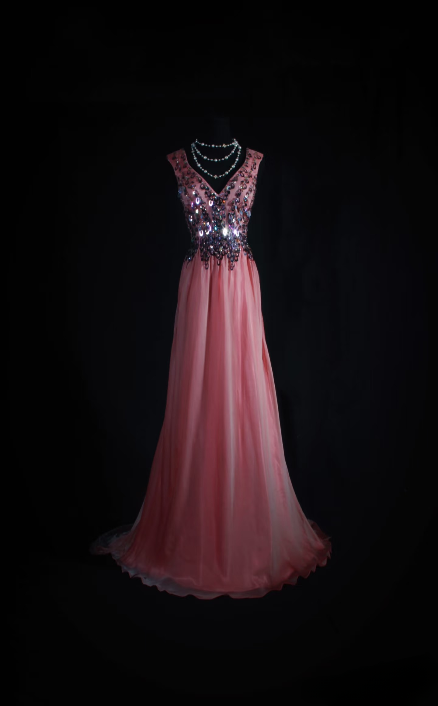 Vintage Prom Dresses 1950s Retro Classy A line V Neck Pink Chiffon Beaded Inspo Long Prom Gown AU047