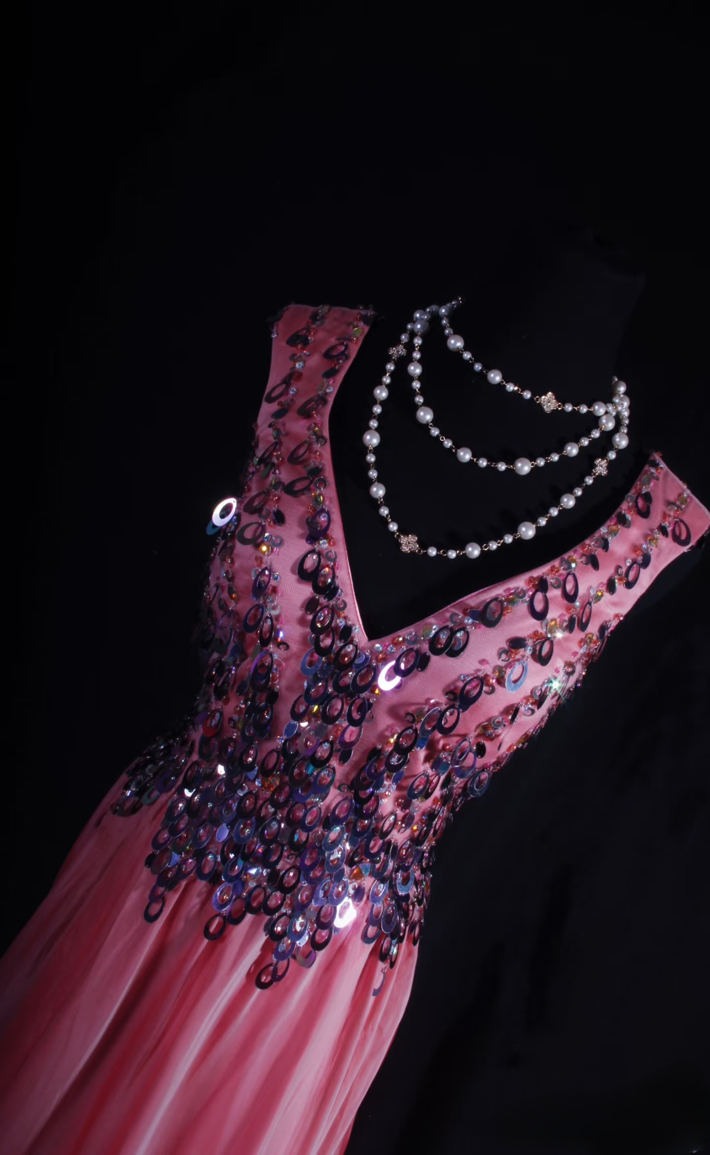 Vintage Prom Dresses 1950s Retro Classy A line V Neck Pink Chiffon Beaded Inspo Long Prom Gown AU047