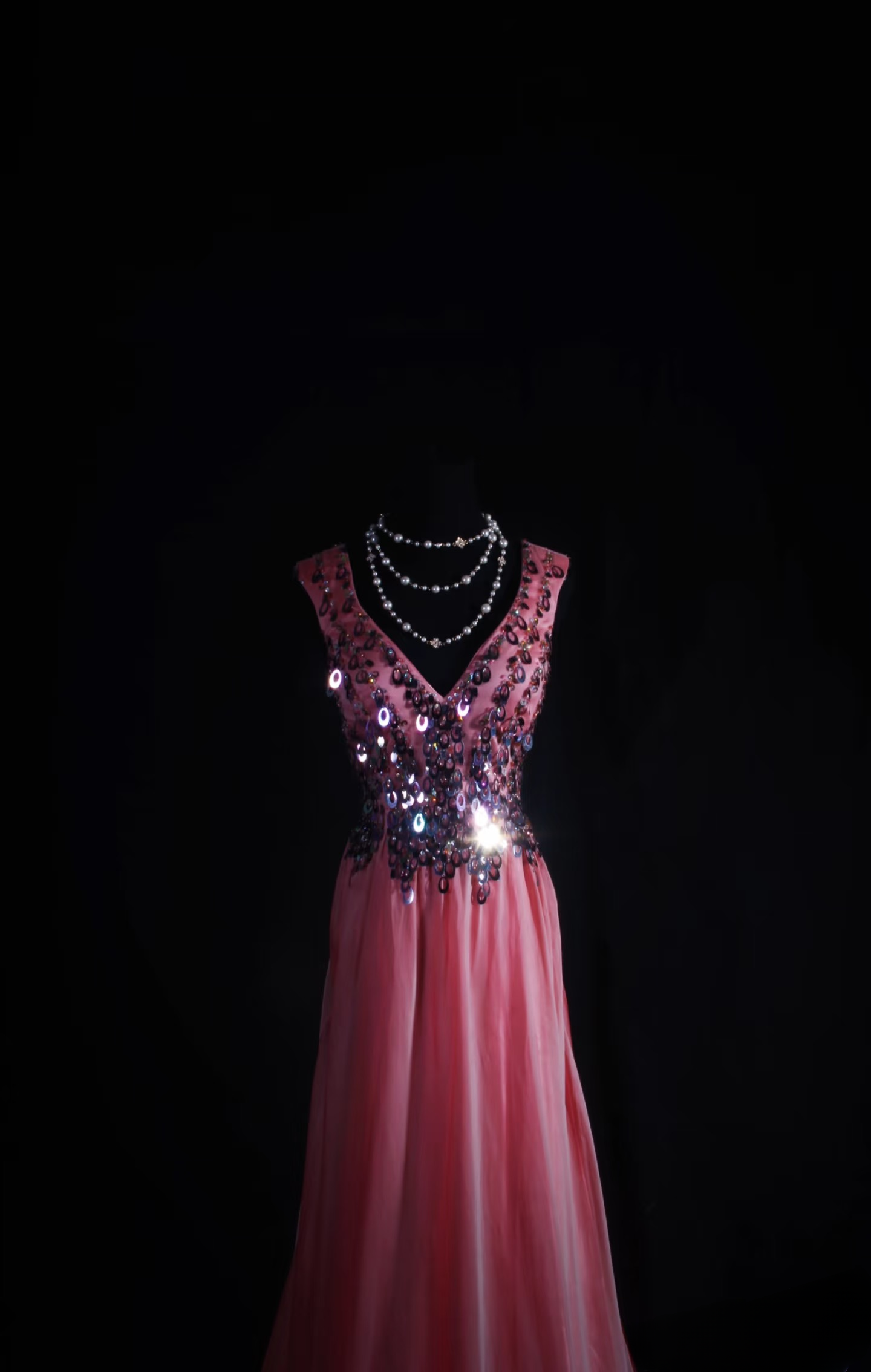 Vintage Prom Dresses 1950s Retro Classy A line V Neck Pink Chiffon Beaded Inspo Long Prom Gown AU047