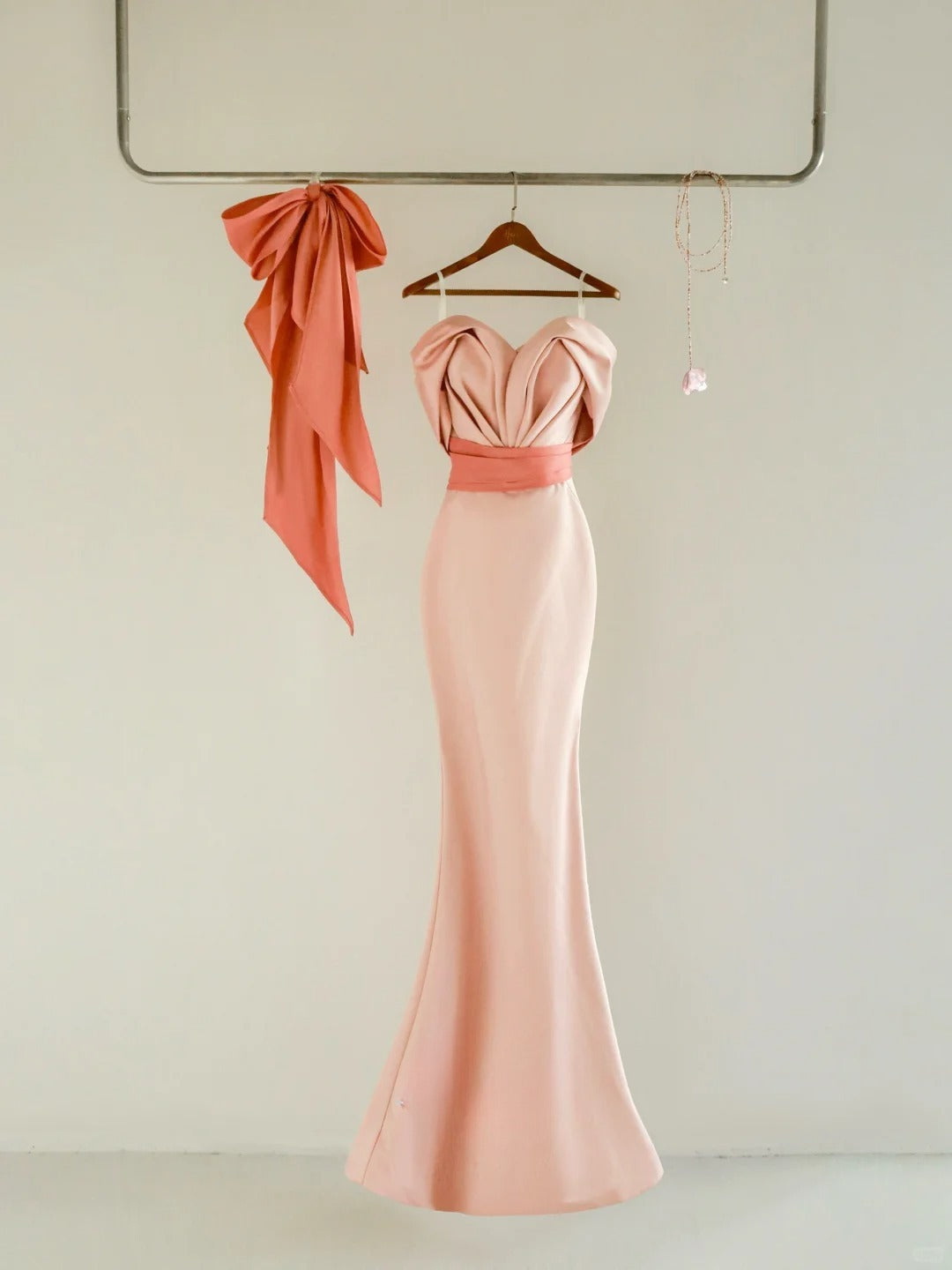 Simple Mermaid Sweetheart Blush Pink Satin Short Sleeves Prom Dresses Long Prom Gowns AB222