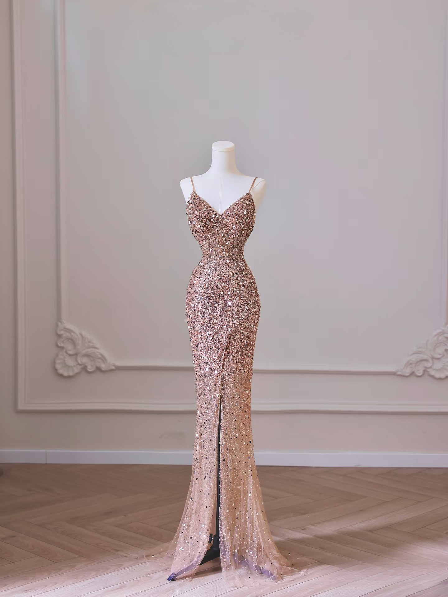 Elegant Mermaid Spaghetti Straps Sequin Long Stunning Prom Dresses Inspiration Prom Gowns Princess Graduation Dress AU050