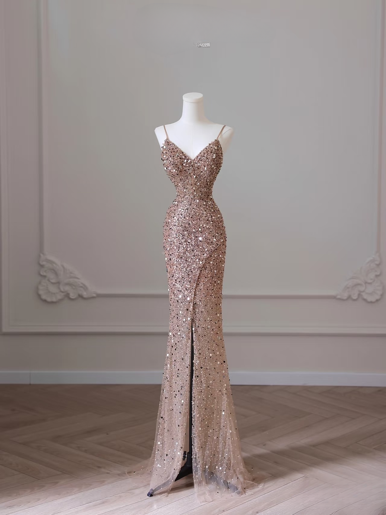 Elegant Mermaid Spaghetti Straps Sequin Long Stunning Prom Dresses Inspiration Prom Gowns Princess Graduation Dress AU050