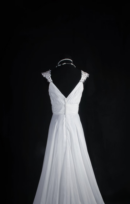 Retro A Line Sweetheart 1960s White Chiffon Fitted Bride Gown Long Lace Wedding Dresses AU050