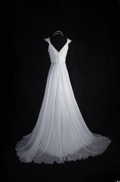 Retro A Line Sweetheart 1960s White Chiffon Fitted Bride Gown Long Lace Wedding Dresses AU050