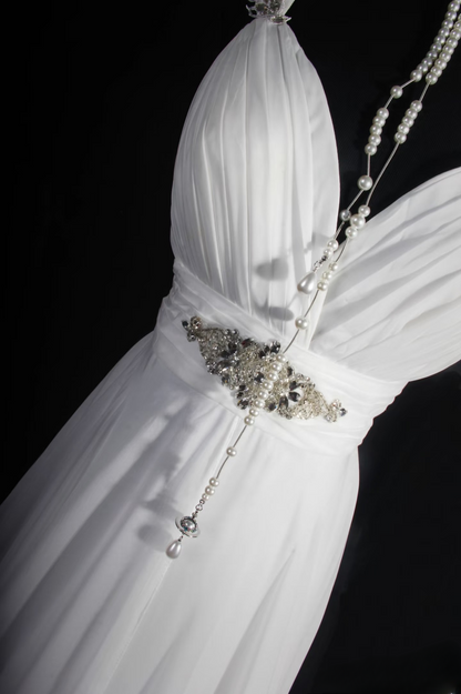 Retro A Line Sweetheart 1960s White Chiffon Fitted Bride Gown Long Lace Wedding Dresses AU050