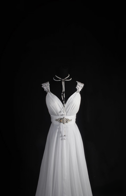 Retro A Line Sweetheart 1960s White Chiffon Fitted Bride Gown Long Lace Wedding Dresses AU050