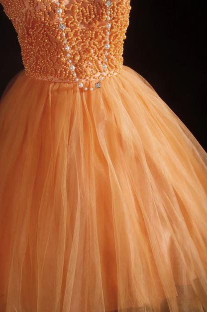 Cute Ball Gown One Shoulder Orange Tulle Short 16th Birthday Dress Homecoming Dresses Cocktail Gown AU051